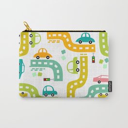 Cars, cars, cars! Watch out! Busy life in the city. Wall decor. Nursery abstract art.  Carry-All Pouch | Illustration, Children, Wallart, Coche, Cartoon, Busy, Colorful, Cute, Boy, Decoration 