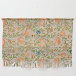 Vintage Tulip and Carnation Floral Print with Birds and Leaves Wall Hanging
