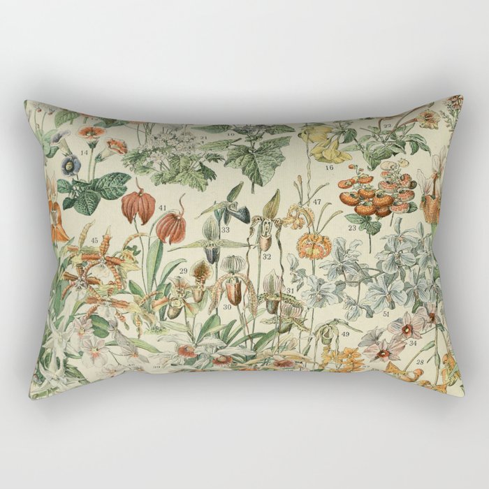 Vintage French Poster Botanical Flower Illustration Adolphe Millot Rectangular Pillow