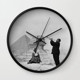 Louis Armstrong at the Spinx and Egyptian Pyrimids Vintage black and white photography / photographs Wall Clock