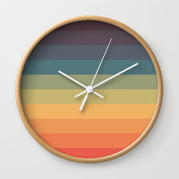 Colorful Retro Striped Rainbow Wall Clock