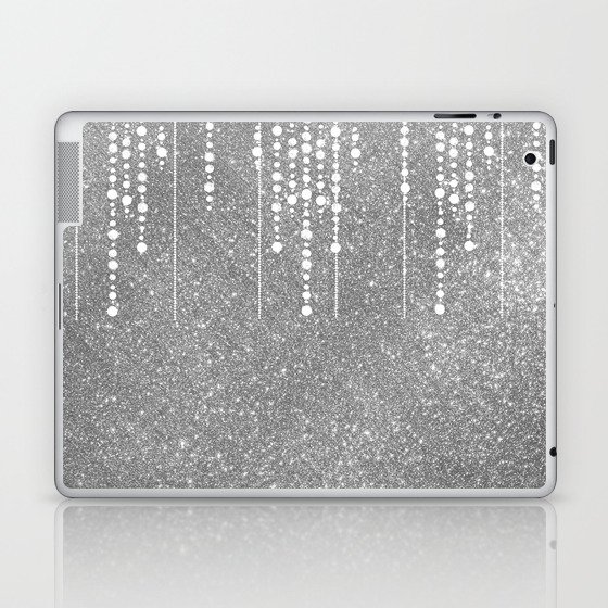 Glamorous Girly Silver White Glitter Drips Laptop & iPad Skin