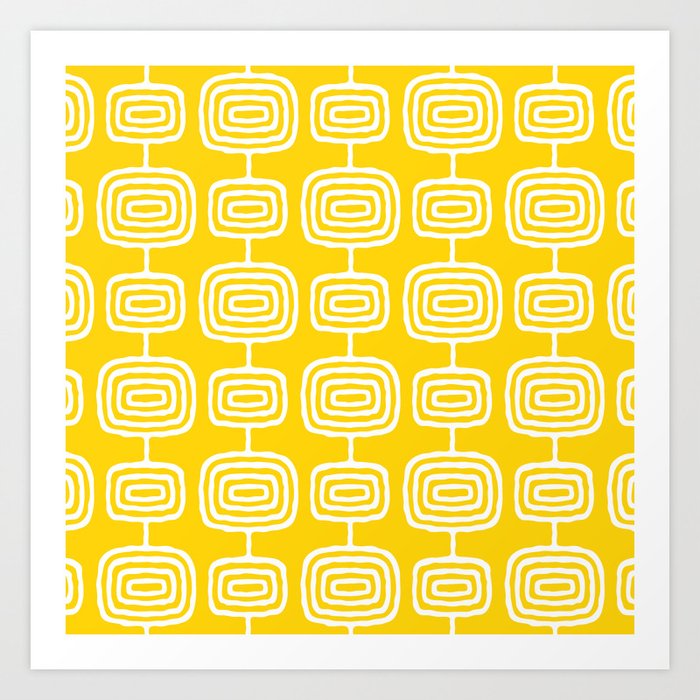 Mid Century Modern Atomic Rings Pattern Yellow Art Print