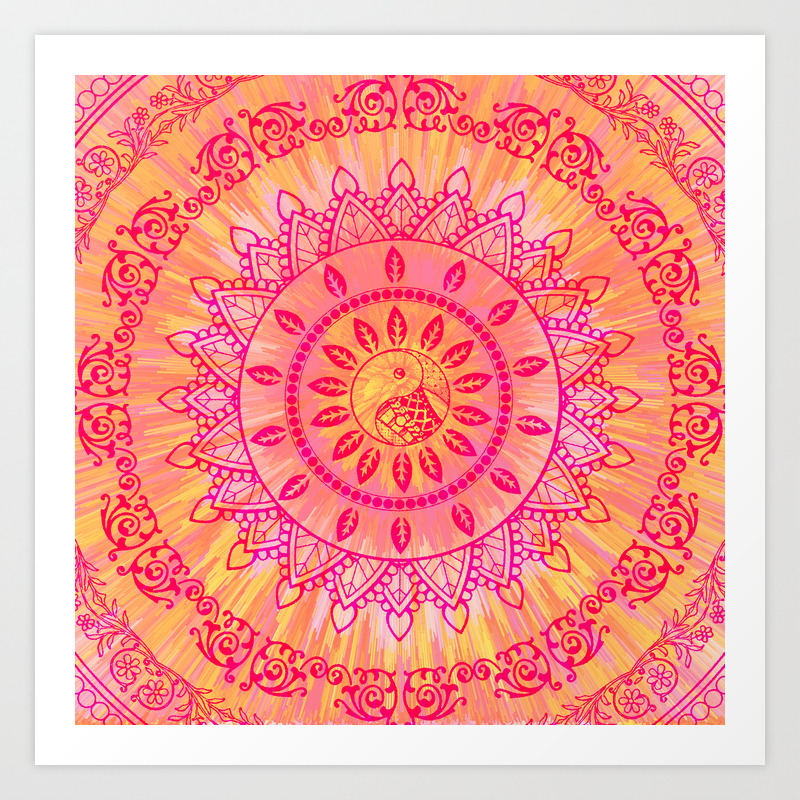 Mandala Orange Pink Spiritual Zen Hippie Bohemian Yoga Mantra Meditation  Art Print