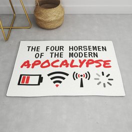 The Four Horsemen Of The Modern Apocalypse Rug | Chargingtime, Lowbattery, Mobile, Loading, Router, Batteries, Problems, Graphicdesign, Apocalypse, Problem 