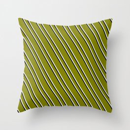 [ Thumbnail: Green, Mint Cream & Black Colored Lined Pattern Throw Pillow ]