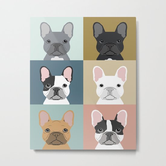 French Bulldog portraits pattern dog person gift love animal pet puppy frenchie bulldog valentines Metal Print