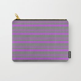 [ Thumbnail: Orchid and Grey Colored Lined Pattern Carry-All Pouch ]