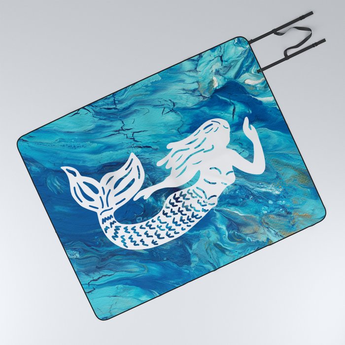 Mermaid Silhouette Design on Painted Acrylic Background  Picnic Blanket