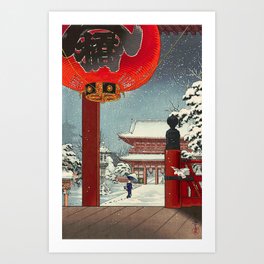 A winter snow day at the temple Asakusa Koitsu Art Print