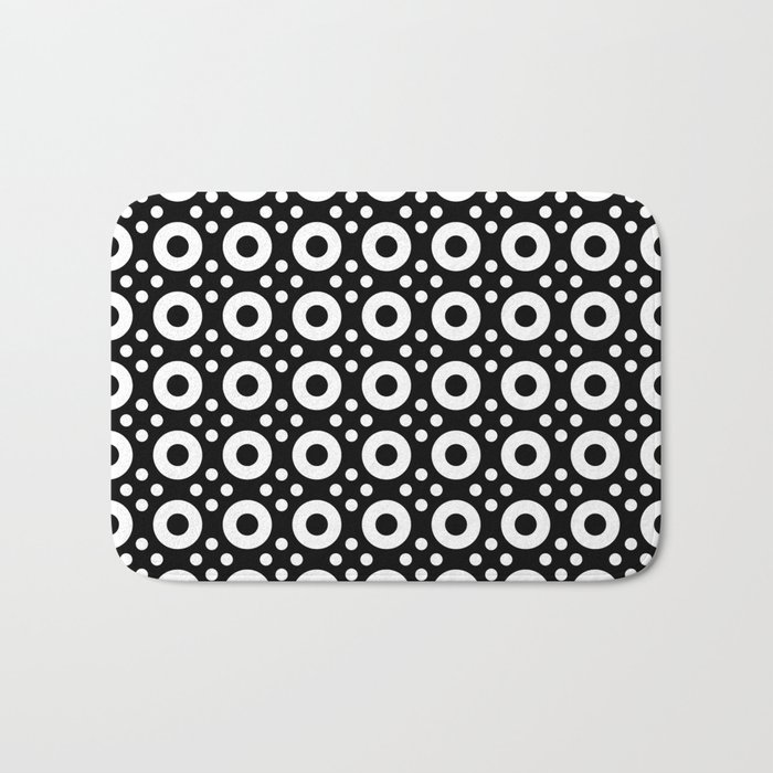 Dots & Circles 2 - White on Black Modern Abstract Repeat Pattern Bath Mat