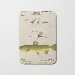 Vintage Brown Trout Fly Fishing Lure Patent Game Fish Identification Chart Bath Mat