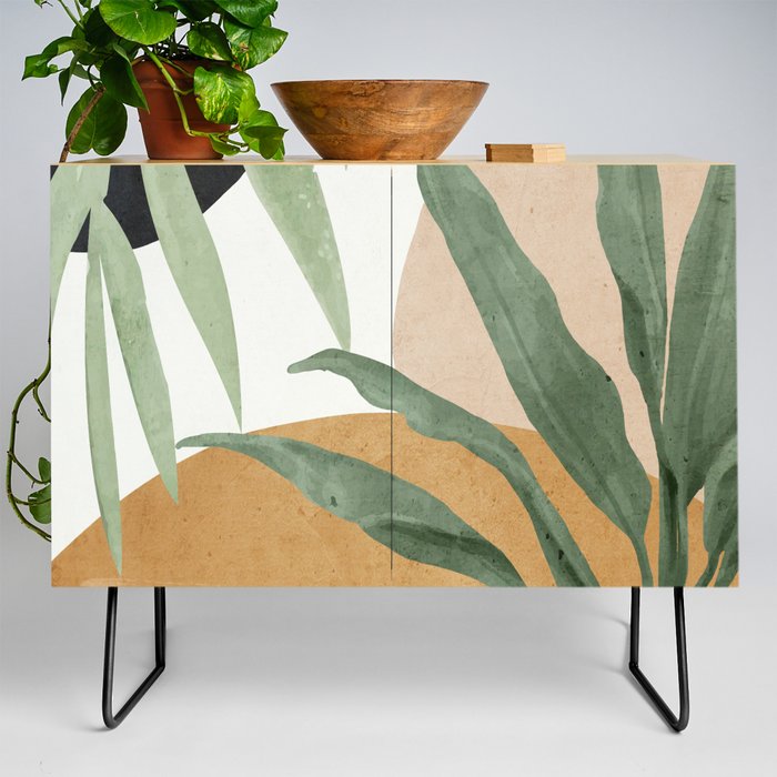 Abstract Art Tropical Leaves 4 Credenza by ThingDesign Society6