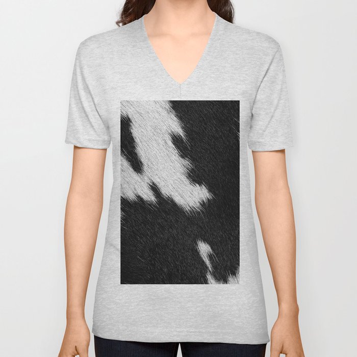 Black and White Cow Fur Detail (Digitally Created) V Neck T Shirt