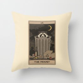 The Hermit - Raccoons Tarot Throw Pillow