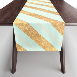 Abstract geometrical teal coral gold glitter  Table Runner