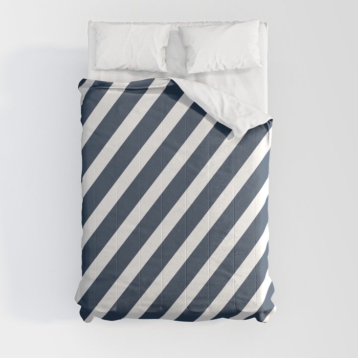 Navy Blue Diagonal Stripes Comforter