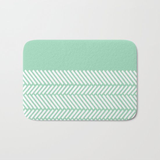 Herringbone Mint Boarder Bath Mat