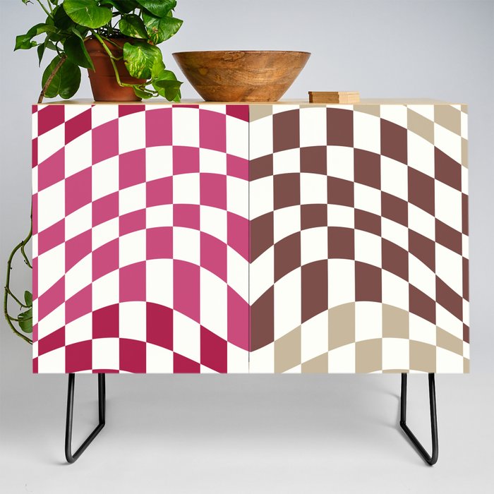 Pink and brown warp checked Credenza