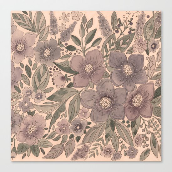 Watercolor . Flowers retro . Canvas Print