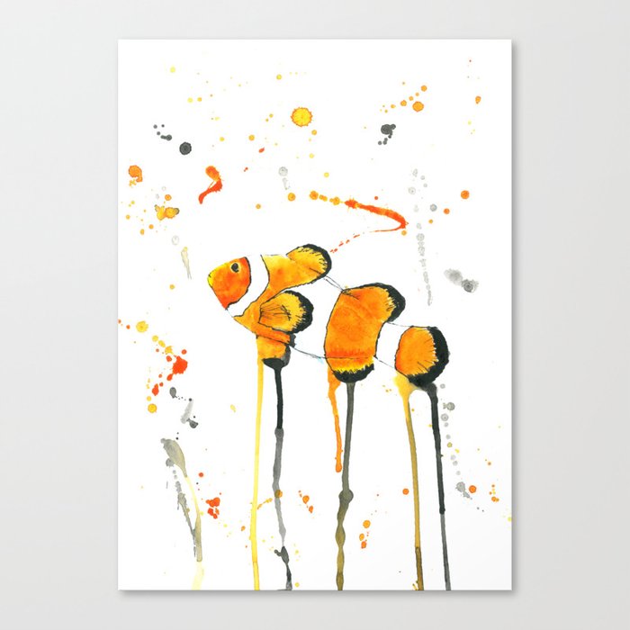 Clownfish Watercolor Painting Canvas Print By Elliewatercolorart