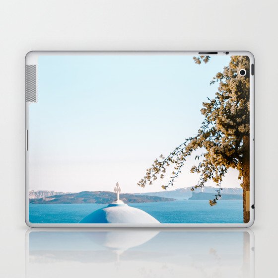 Blue Chapel on Santorini | Seaside over the White Buildings of the Cycladic Island in Greece | Travel Photography Fine Art Laptop & iPad Skin