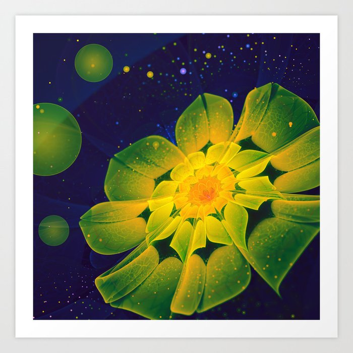 Fresh Blue Green And Yellow Fractal Gerberadaisy Art Print