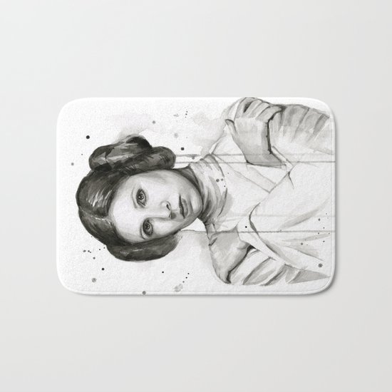 Princess Leia Watercolor Carrie Fisher Portrait Bath Mat