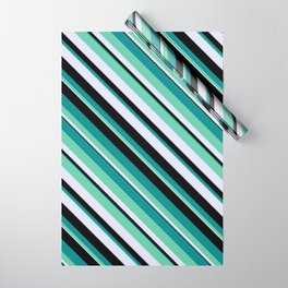 [ Thumbnail: Dark Cyan, Aquamarine, Lavender & Black Colored Pattern of Stripes Wrapping Paper ]