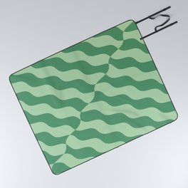 Retro Wavy Abstract Swirl Pattern in Green Picnic Blanket