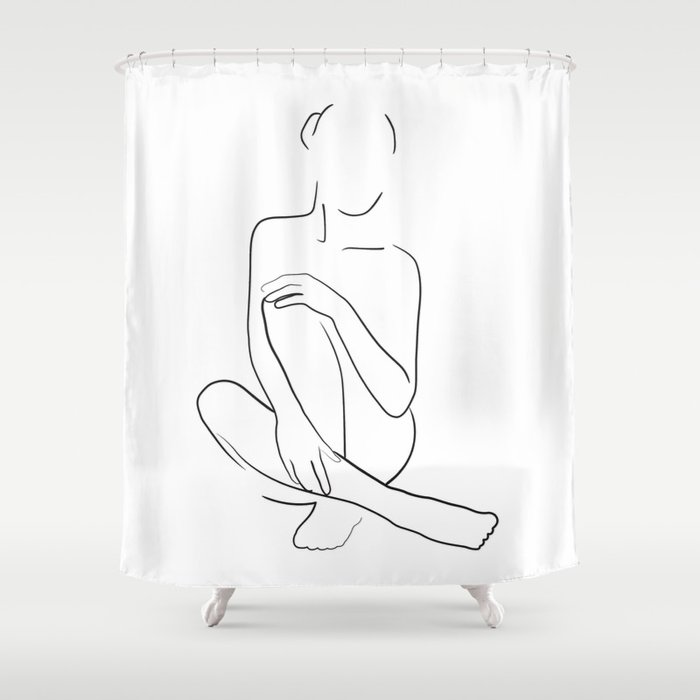 Woman body pose line art Shower Curtain