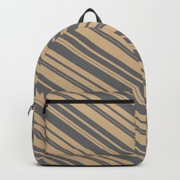 [ Thumbnail: Tan and Dim Grey Colored Lined/Striped Pattern Backpack ]