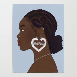 Black Woman Silver Hoops - Contemporary Black Woman Portrait Poster