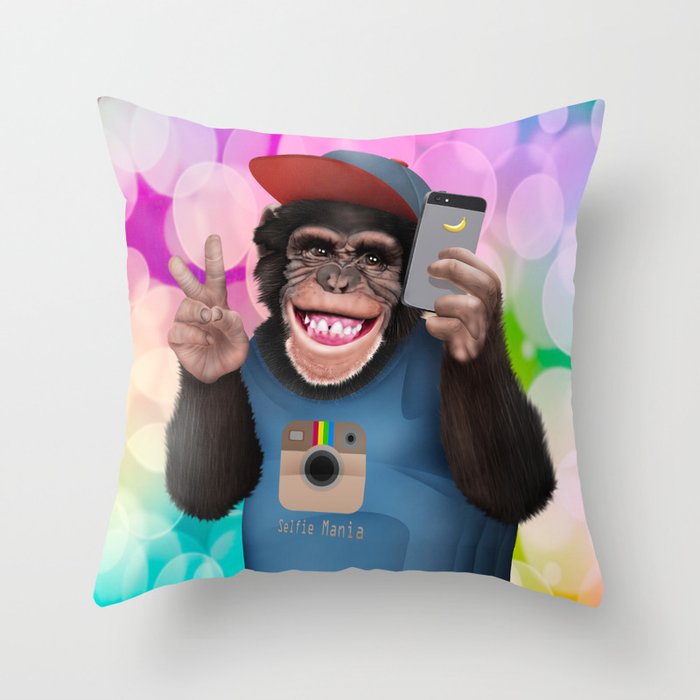 Selfie monkey Throw Pillow