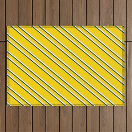 [ Thumbnail: Yellow, White, and Dark Slate Gray Colored Lined/Striped Pattern Outdoor Rug ]
