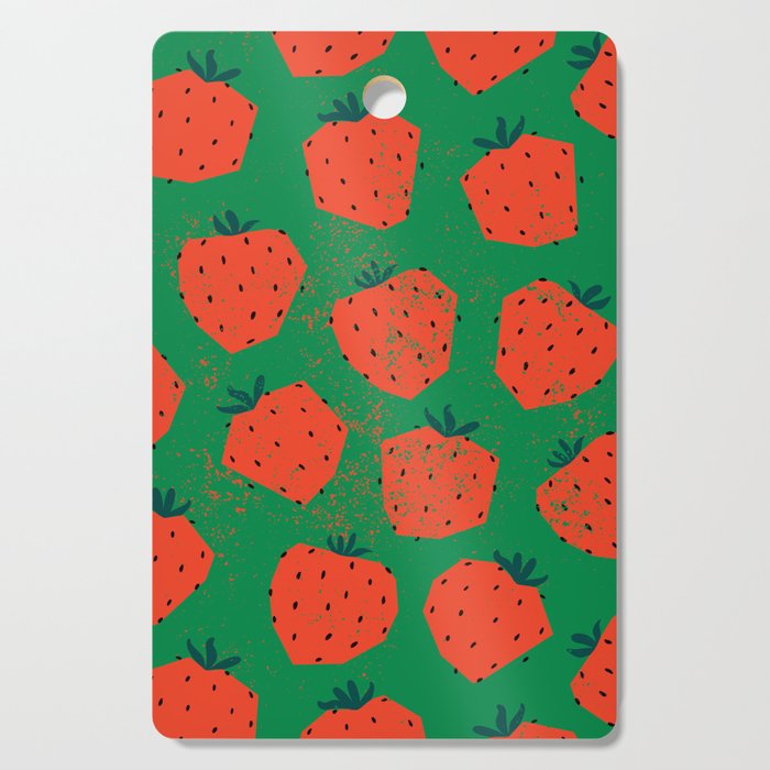 Strawberry Cutouts - Retro Fruit Collage Cutting Board