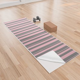[ Thumbnail: Pink & Gray Colored Lines Pattern Yoga Towel ]