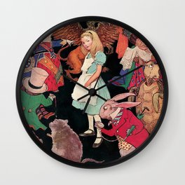 Alice in Wonderland down the Rabbit Hole children's wall decor painting by Jesse Wilcox Smith Wall Clock