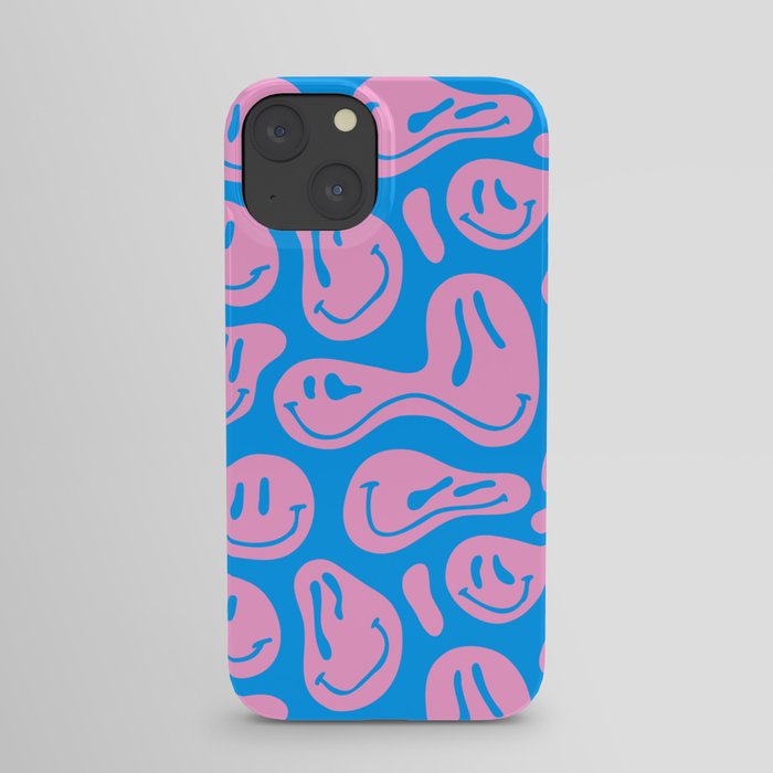 Funny melting smiling happy face colorful cartoon seamless pattern iPhone Case