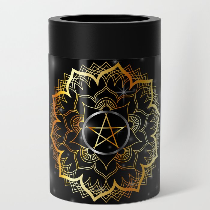 Golden decorative floral mandala sacred geometry Can Cooler