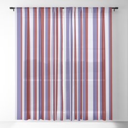 [ Thumbnail: Lavender, Dark Slate Blue & Maroon Colored Lines Pattern Sheer Curtain ]
