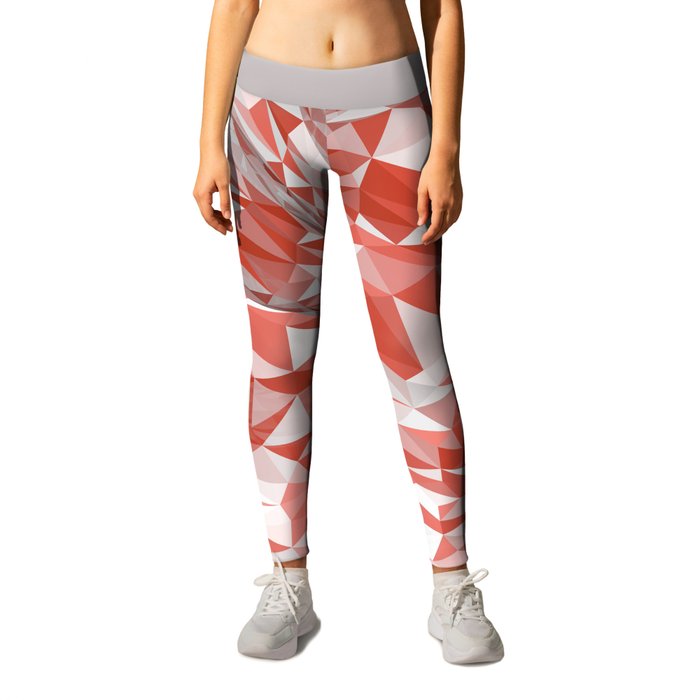 Abstract coral white modern geometrical triangles Leggings