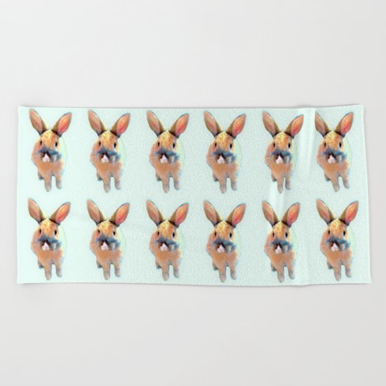 Cute Beige Blue Pastel Bunnys Beach Towel