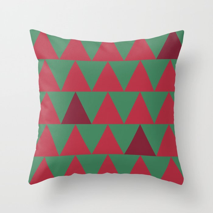Christmas triangles pattern red and green Throw Pillow
