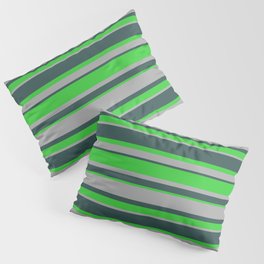 [ Thumbnail: Dark Slate Gray, Lime Green & Dark Gray Colored Stripes Pattern Pillow Sham ]