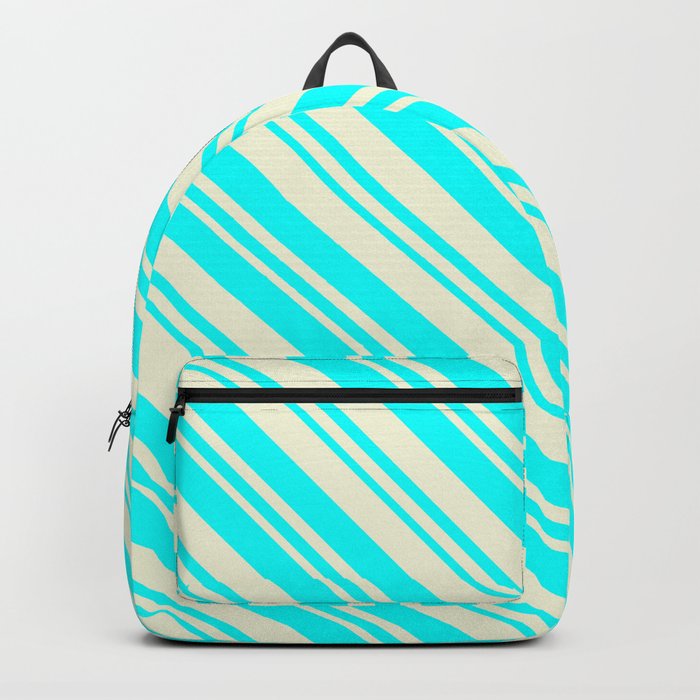 Beige & Cyan Colored Pattern of Stripes Backpack