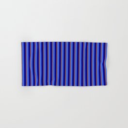 [ Thumbnail: Sienna, Dark Blue, and Royal Blue Colored Lined Pattern Hand & Bath Towel ]
