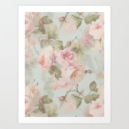 Mid-Century Rose Reverie: Classic Vintage Abstract Blossoms Art Print