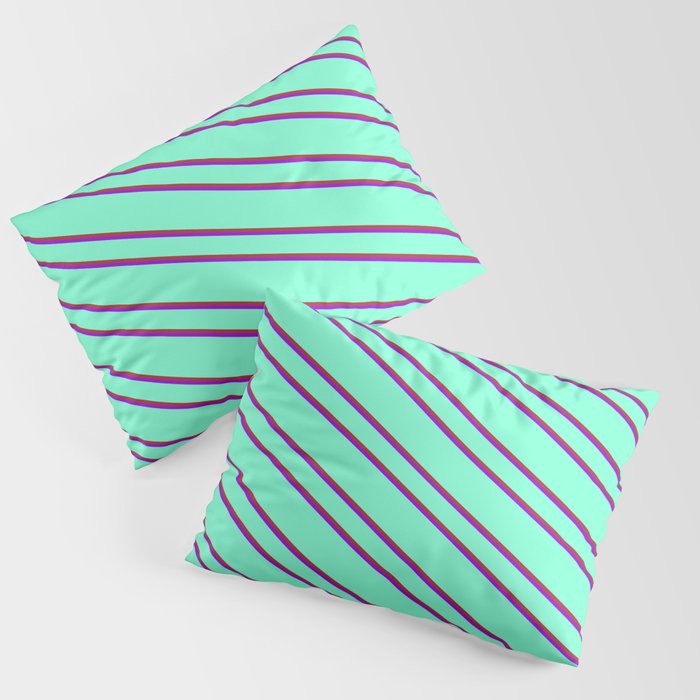 Aquamarine, Brown, and Dark Violet Colored Pattern of Stripes Pillow Sham