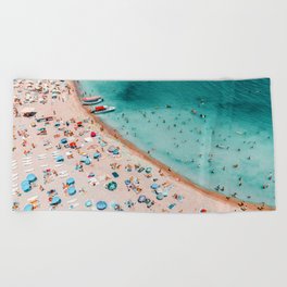 Ocean Pastel Aerial Beach Print, Beach Waves Art Print, Aerial Summer Pastel Beach Print, Beach Photography, People Umbrellas Art Print Beach Towel